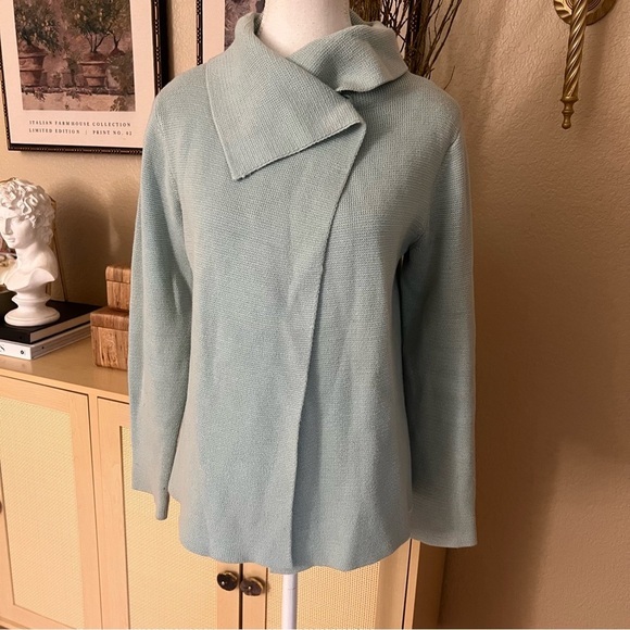 EILEEN FISHER Teal Knit Wrap‎ Cardigan Size Small Petite - Picture 1 of 7